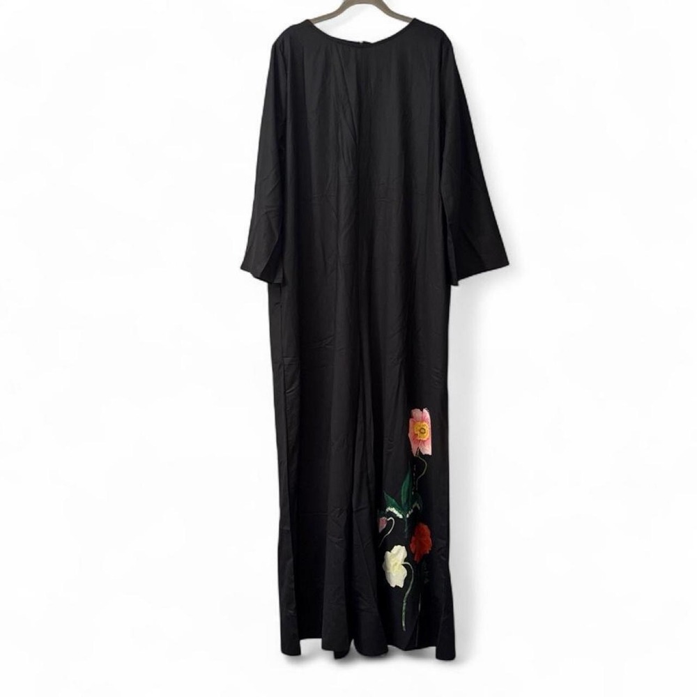 OSHOPLIVE Women's Black Wide Leg Palazzo Pant Jumpsuit with Floral Print Boho